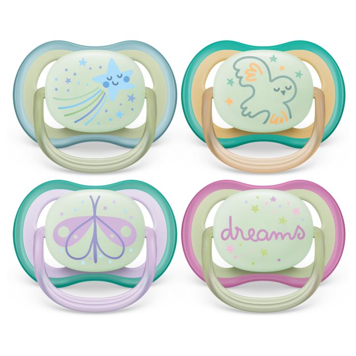 Philips Avent Ultra Air Soother Nighttime Glow, 0-6 months, 2-pack Mixed
