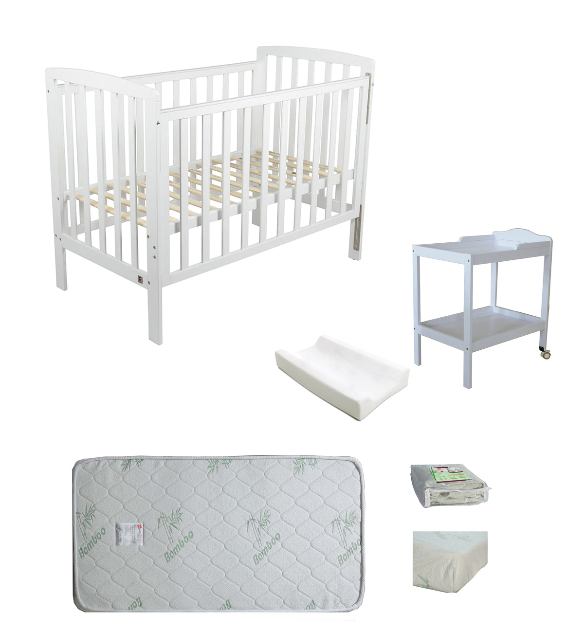 Childcare Bristol Cot With Mattress and Change Table with Pad Package - Babyworth