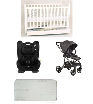 Babyworth Pioneer Cot  With Drawer, Mattress, Infasecure Serene Car Seat and Luxi Pram Package - Babyworth