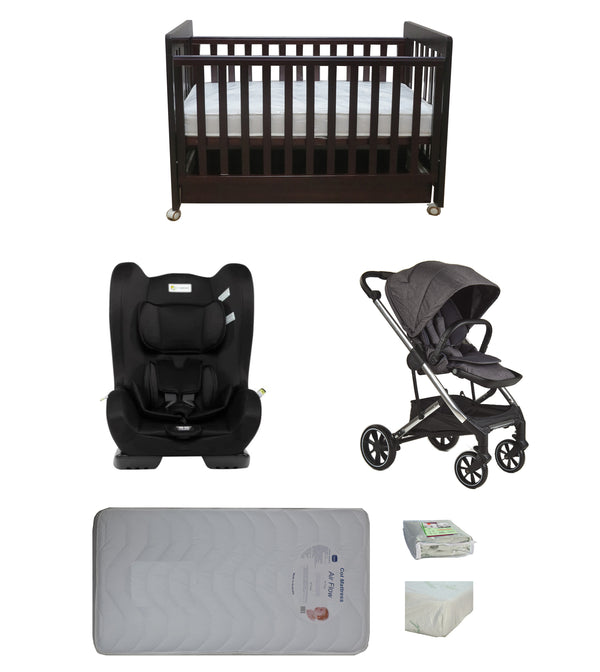 Babyworth Pioneer Cot  With Drawer, Mattress, Infasecure Serene Car Seat and Luxi Pram Package - Babyworth