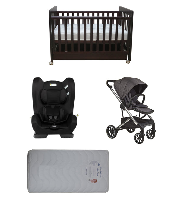 Babyworth Pioneer Cot  With Drawer, Mattress, Infasecure Serene Car Seat and Luxi Pram Package - Babyworth