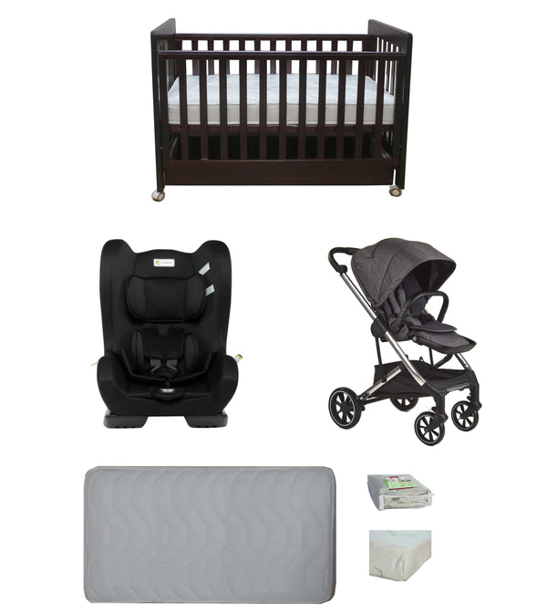 Babyworth Pioneer Cot  With Drawer, Mattress, Infasecure Serene Car Seat and Luxi Pram Package - Babyworth