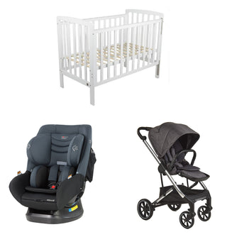 Childcare Bristol Cot +Mattress +Mother's Choice Adore Car Seat+Luxi Pram Newborn Baby Deal - Babyworth