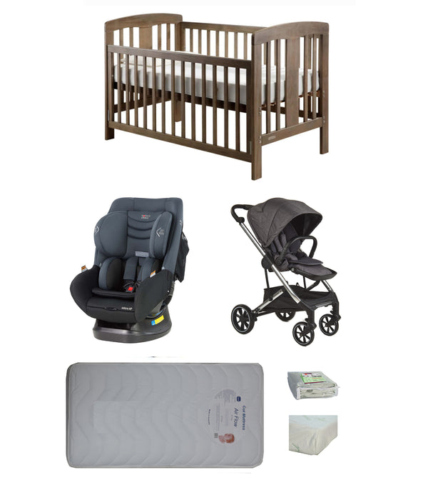Grotime Pearl Cot  Baby Bed with Mattress, Mother's Choice Adore Car Seat, Babyworth Luxi Pram Package - Babyworth