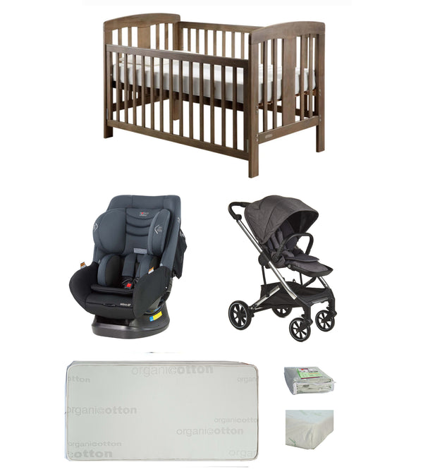Grotime Pearl Cot  Baby Bed with Mattress, Mother's Choice Adore Car Seat, Babyworth Luxi Pram Package - Babyworth
