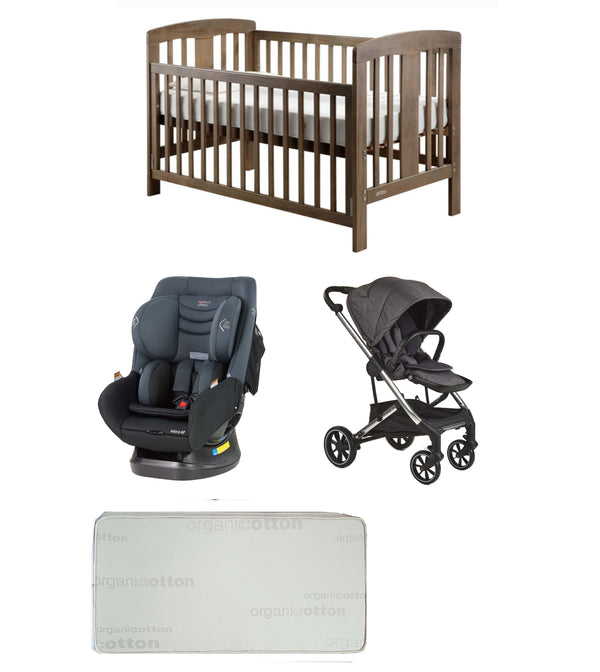 Grotime Pearl Cot  Baby Bed with Mattress, Mother's Choice Adore Car Seat, Babyworth Luxi Pram Package - Babyworth