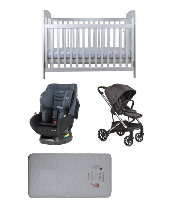 Grotime Pearl Cot  Baby Bed with Mattress, Mother's Choice Adore Car Seat, Babyworth Luxi Pram Package - Babyworth