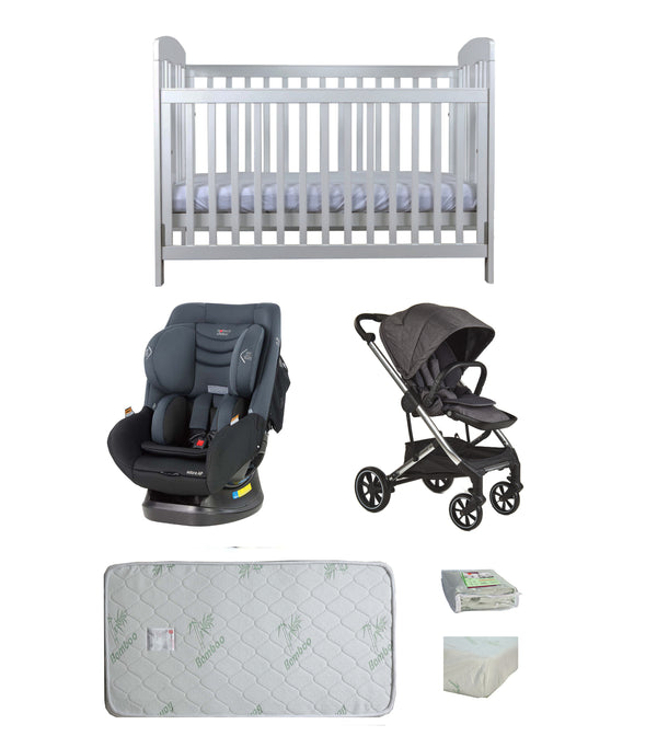 Grotime Pearl Cot  Baby Bed with Mattress, Mother's Choice Adore Car Seat, Babyworth Luxi Pram Package - Babyworth