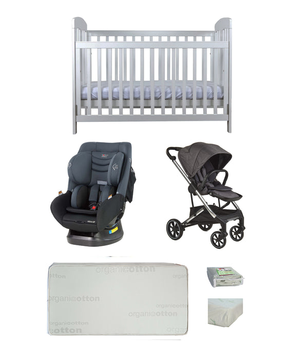 Grotime Pearl Cot  Baby Bed with Mattress, Mother's Choice Adore Car Seat, Babyworth Luxi Pram Package - Babyworth
