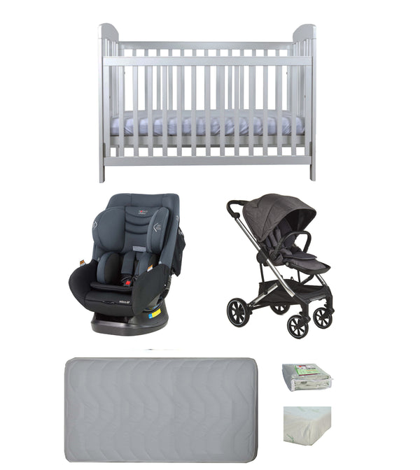 Grotime Pearl Cot  Baby Bed with Mattress, Mother's Choice Adore Car Seat, Babyworth Luxi Pram Package - Babyworth