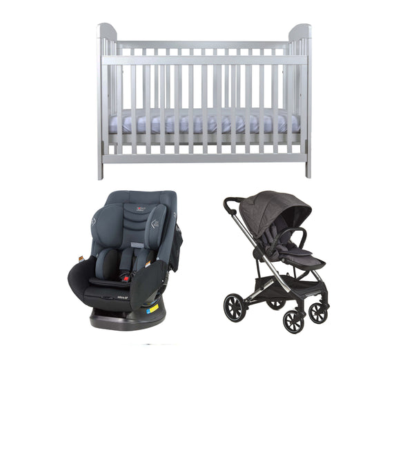 Grotime Pearl Cot  Baby Bed with Mattress, Mother's Choice Adore Car Seat, Babyworth Luxi Pram Package - Babyworth