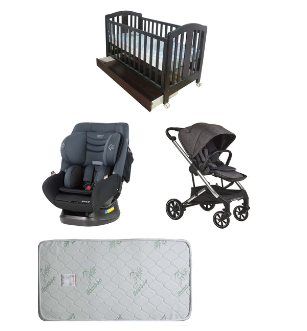 Babyworth Classic Cot With Drawer+Luxi Pram+Mother's Choice Adore Car Seat+Mattress Package - Babyworth