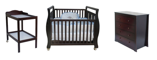Babyworth Sleigh Cot with Mattress, Chest and Change Table with Pad Package - Babyworth