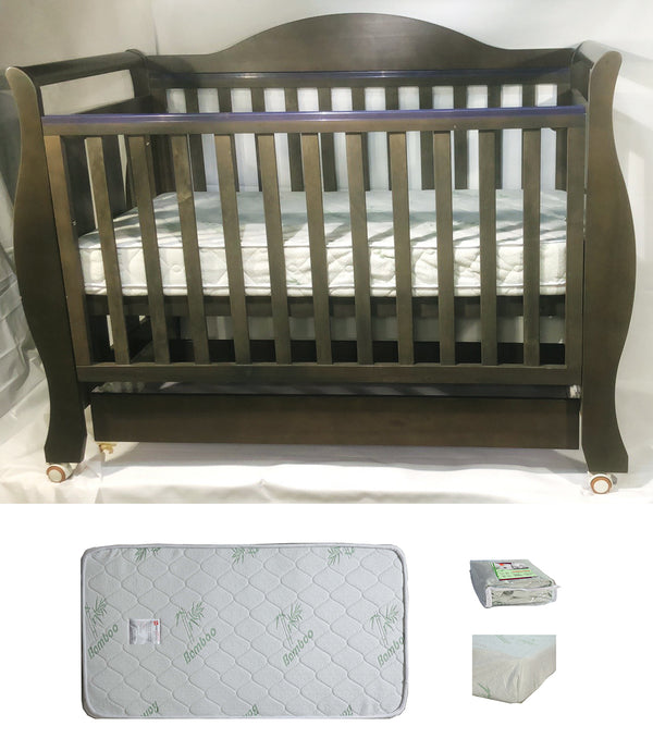 Babyworth Royal Sleigh Cot  with Drawer and Mattress - Babyworth