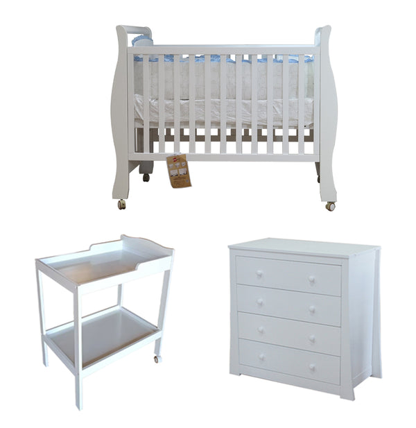 Babyworth Sleigh Cot with Mattress, Chest and Change Table with Pad Package - Babyworth