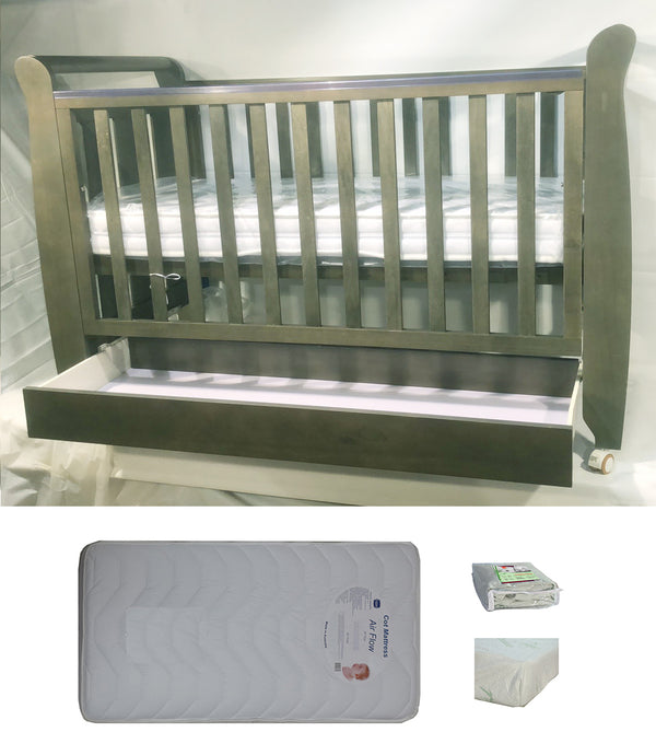 Babyworth Urban Sleigh Cot with Drawer & Mattress - Babyworth