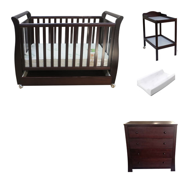 Babyworth Urban Sleigh Cot With Drawer+Chest +Change Table+Optioned With Mattress - Babyworth