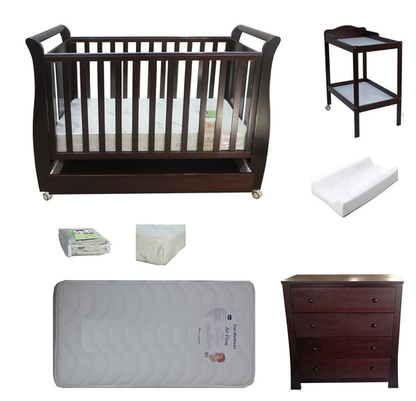 Babyworth Urban Sleigh Cot With Drawer+Chest +Change Table+Optioned With Mattress - Babyworth