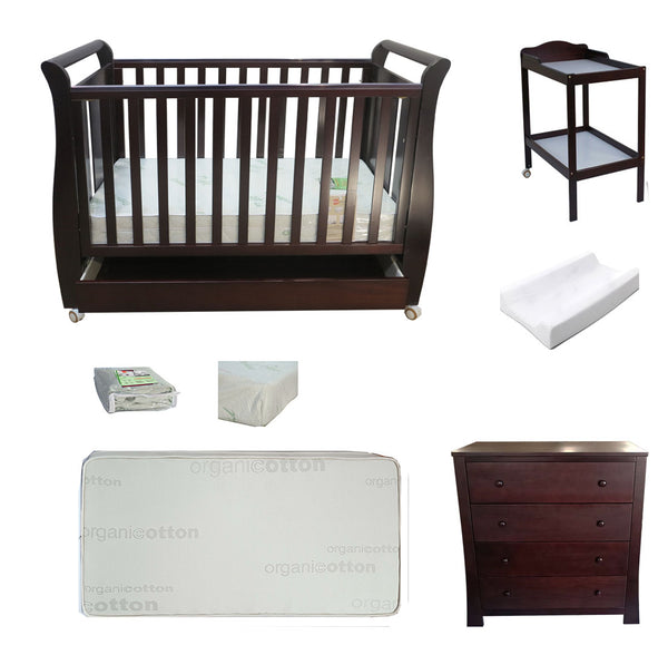 Babyworth Urban Sleigh Cot With Drawer+Chest +Change Table+Optioned With Mattress - Babyworth