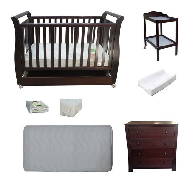 Babyworth Urban Sleigh Cot With Drawer+Chest +Change Table+Optioned With Mattress - Babyworth