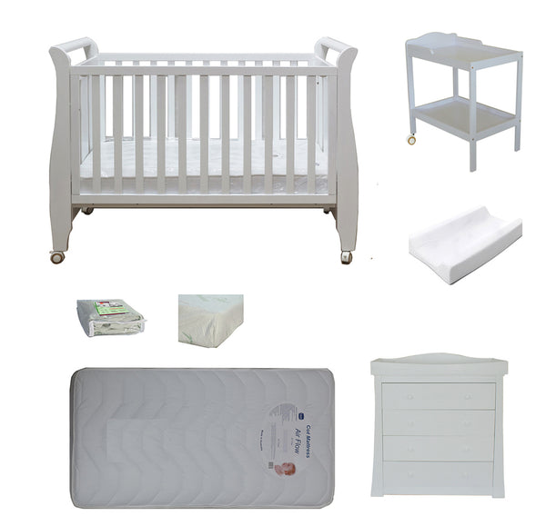 Babyworth Urban Sleigh Cot+Change Table+Chest With Changing Top Option With Mattress - Babyworth