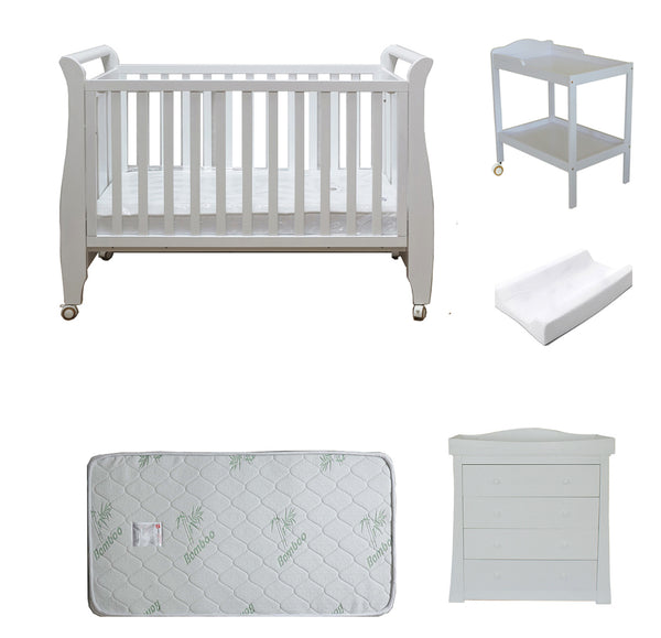 Babyworth Urban Sleigh Cot+Change Table+Chest With Changing Top Option With Mattress - Babyworth