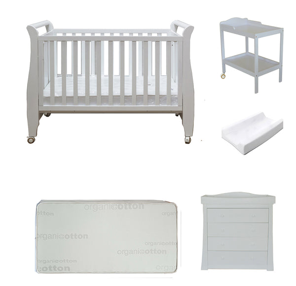 Babyworth Urban Sleigh Cot+Change Table+Chest With Changing Top Option With Mattress - Babyworth