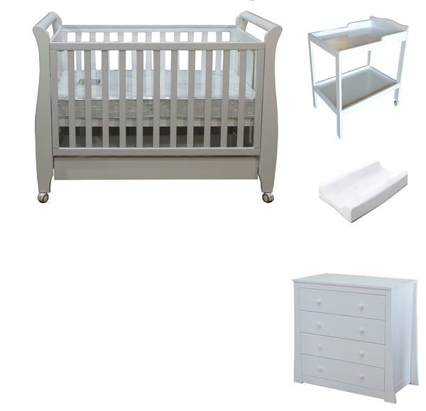 Babyworth Urban Sleigh Cot With Drawer+Chest +Change Table+Optioned With Mattress - Babyworth
