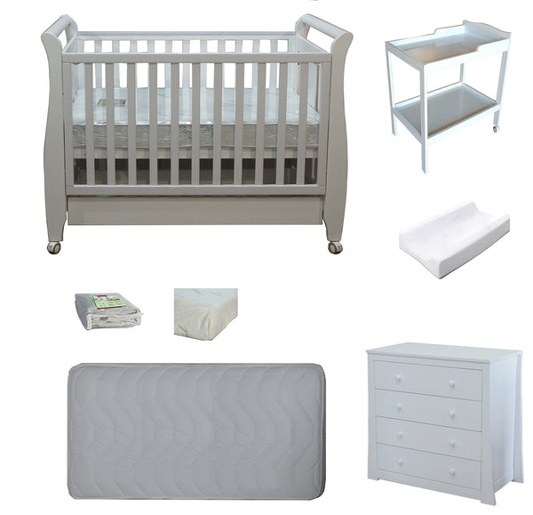 Babyworth Urban Sleigh Cot With Drawer+Chest +Change Table+Optioned With Mattress - Babyworth