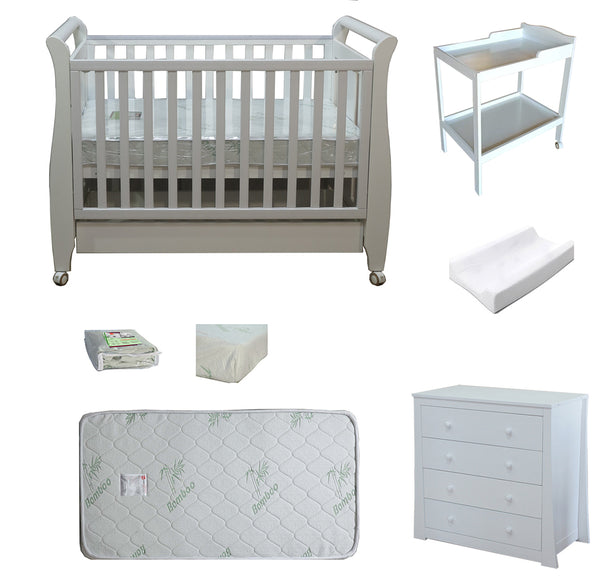 Babyworth Urban Sleigh Cot With Drawer+Chest +Change Table+Optioned With Mattress - Babyworth