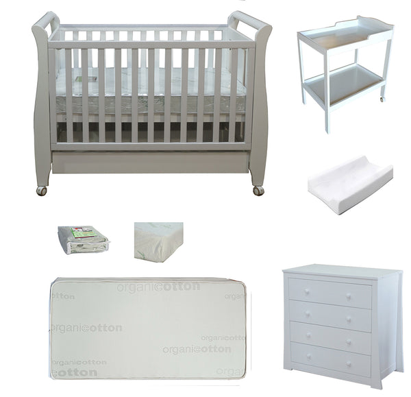 Babyworth Urban Sleigh Cot With Drawer+Chest +Change Table+Optioned With Mattress - Babyworth