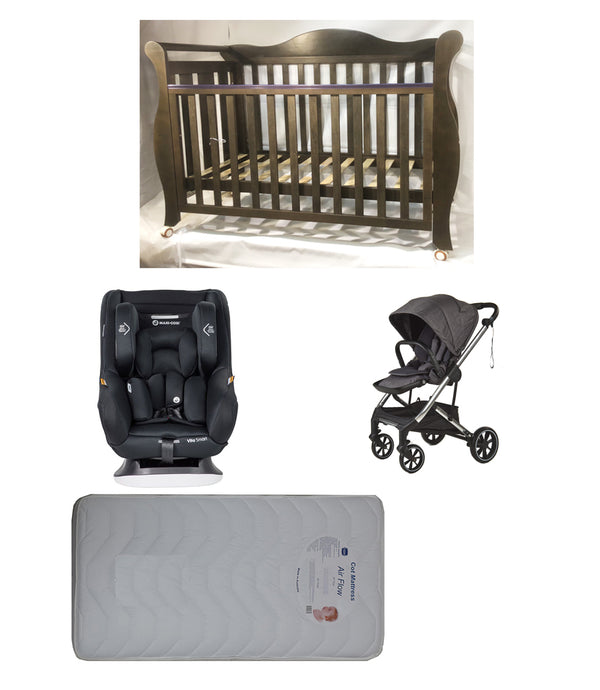 Babyworth Imperial Sleigh Cot With Drawer+Maxi Cosi Vita Car Seat+Luxi Pram Package