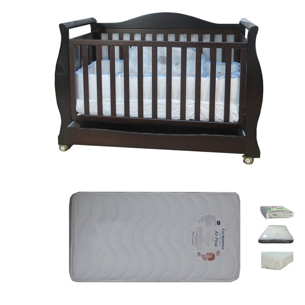 Babyworth Royal Sleigh Cot  with Drawer and Mattress - Babyworth