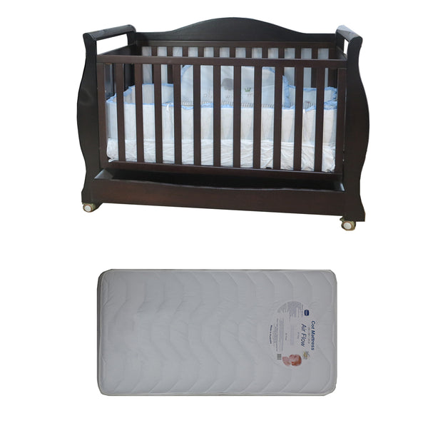 Babyworth Royal Sleigh Cot  with Drawer and Mattress - Babyworth