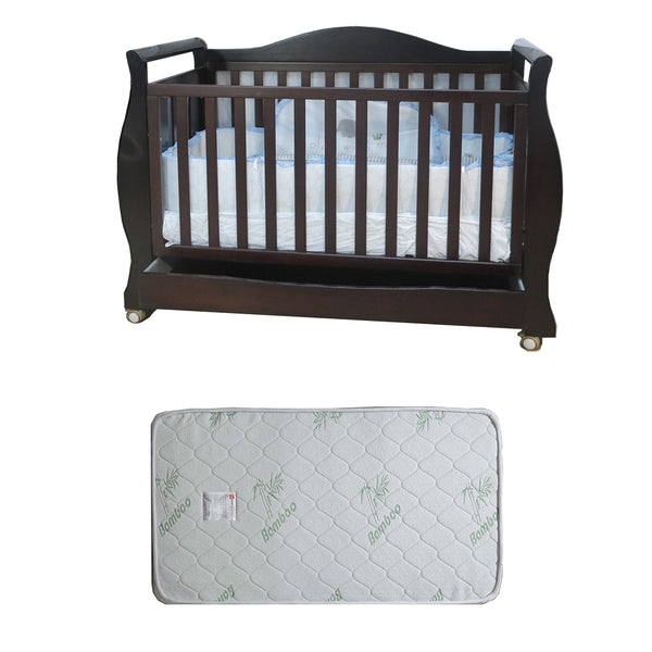 Babyworth Royal Sleigh Cot  with Drawer and Mattress - Babyworth