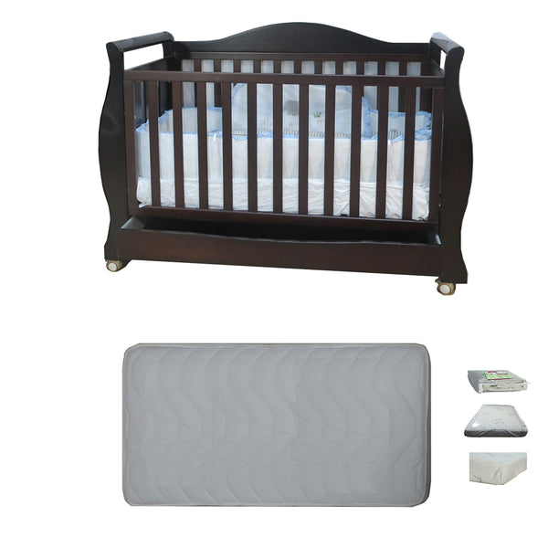 Babyworth Royal Sleigh Cot  with Drawer and Mattress - Babyworth