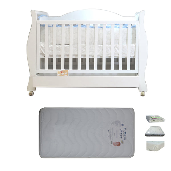 Babyworth Royal Sleigh Cot  with Drawer and Mattress - Babyworth