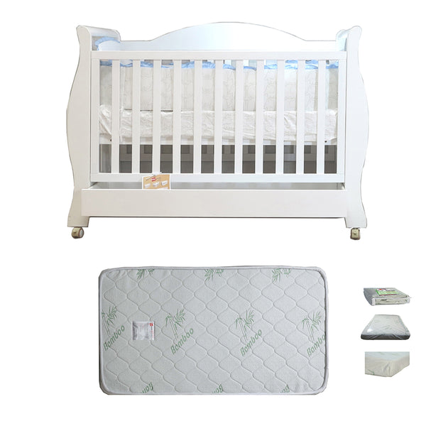 Babyworth Royal Sleigh Cot  with Drawer and Mattress - Babyworth