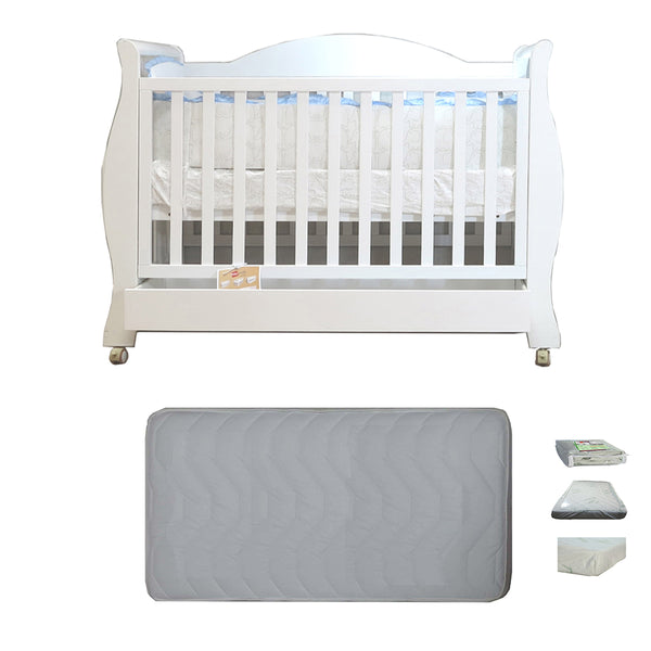 Babyworth Royal Sleigh Cot  with Drawer and Mattress - Babyworth