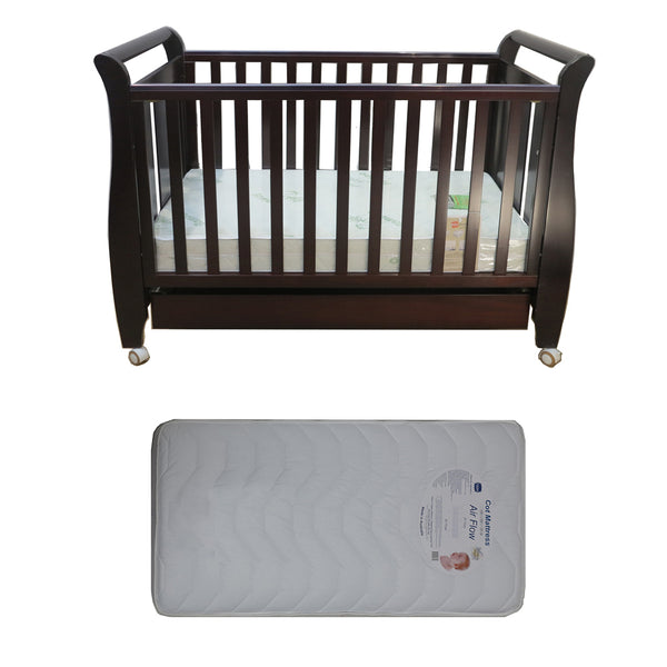 Babyworth Urban Sleigh Cot with Drawer & Mattress - Babyworth