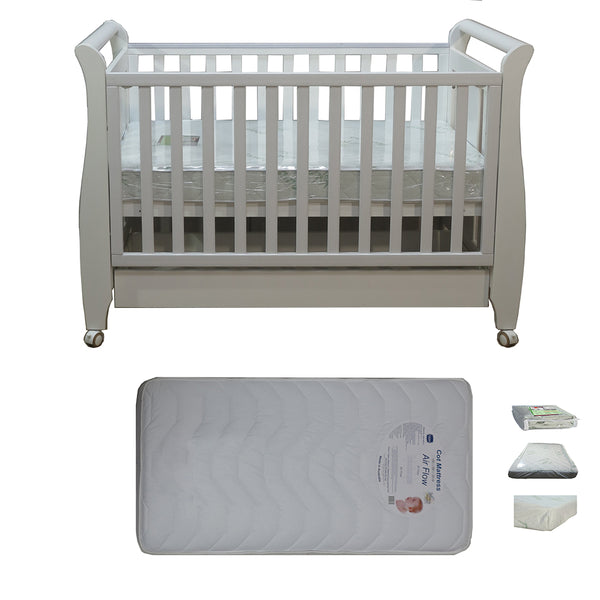 Babyworth Urban Sleigh Cot with Drawer & Mattress - Babyworth
