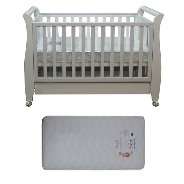 Babyworth Urban Sleigh Cot with Drawer & Mattress - Babyworth