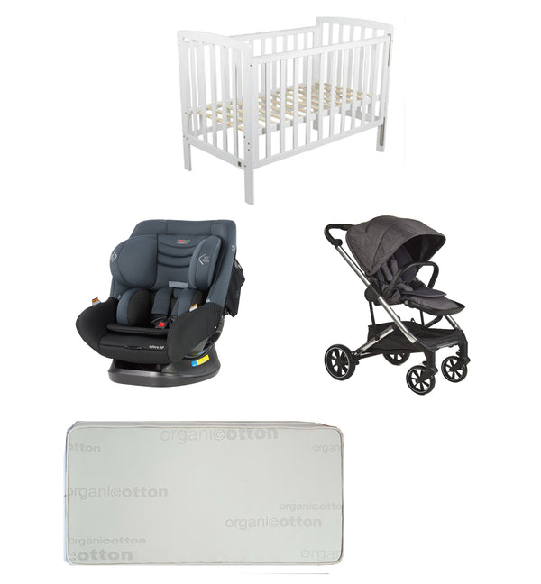 Childcare Bristol Cot +Mattress +Mother's Choice Adore Car Seat+Luxi Pram Newborn Baby Deal - Babyworth