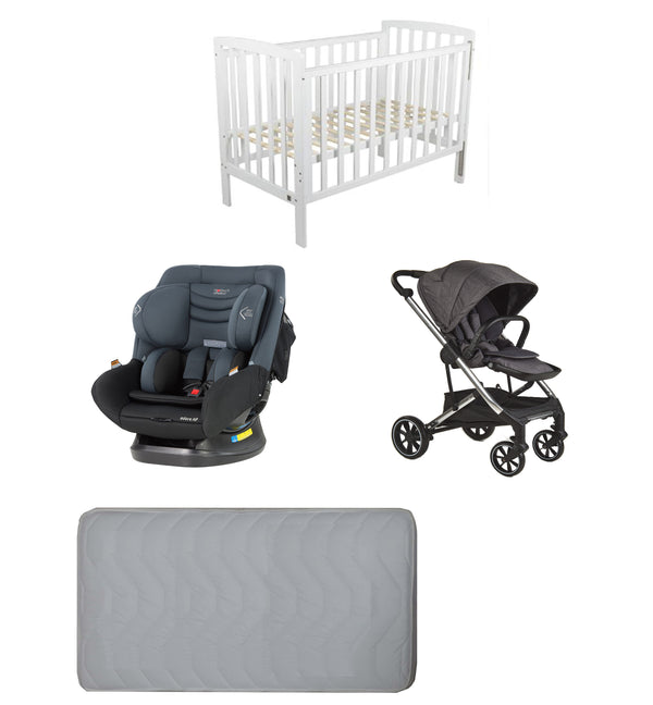 Childcare Bristol Cot +Mattress +Mother's Choice Adore Car Seat+Luxi Pram Newborn Baby Deal - Babyworth