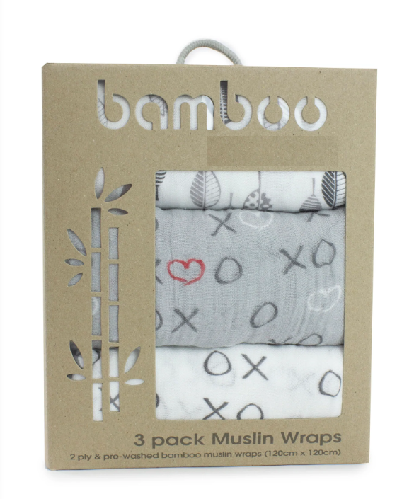 Silver Mist Bamboo 3pk Muslin Swaddle Wraps - Babyworth