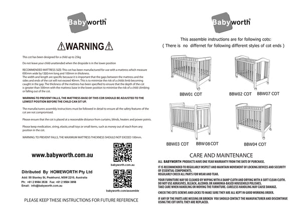 Babyworth Cot Assemble Instructions Based on Cot Ends Assembled