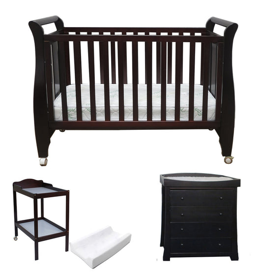 Babyworth Urban Sleigh cot, change table and chest of drawers nursery package in walnut