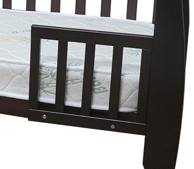 Babyworth junior bed rail in walnut, converting a cot into a toddler bed