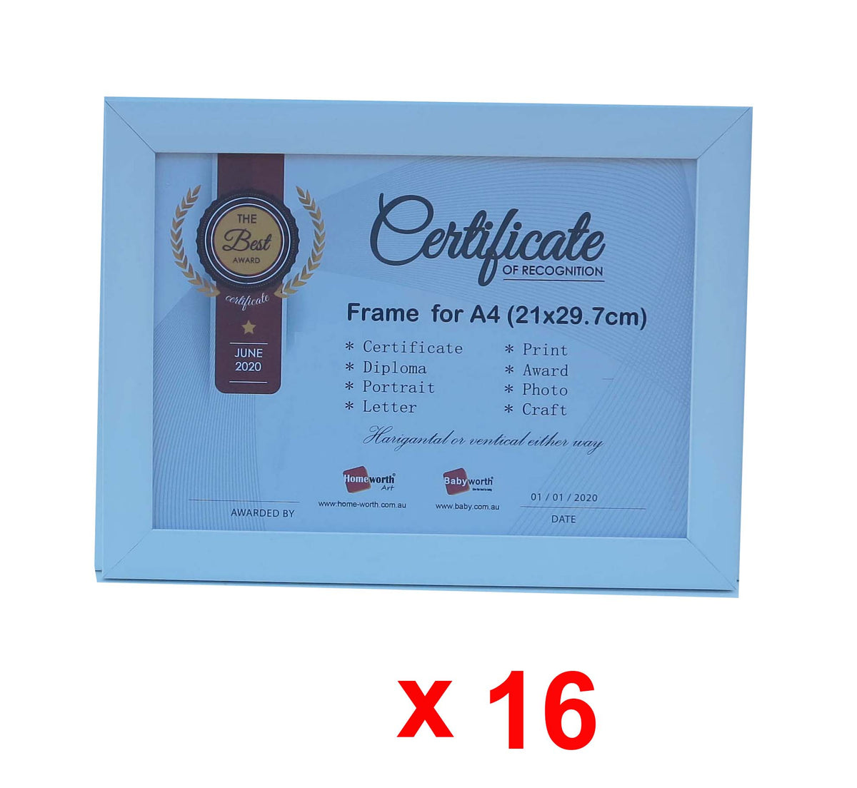 Picture Frame For Photo / Picture / Certificate  Size A4 ( 21x29.7 cm ) - Babyworth