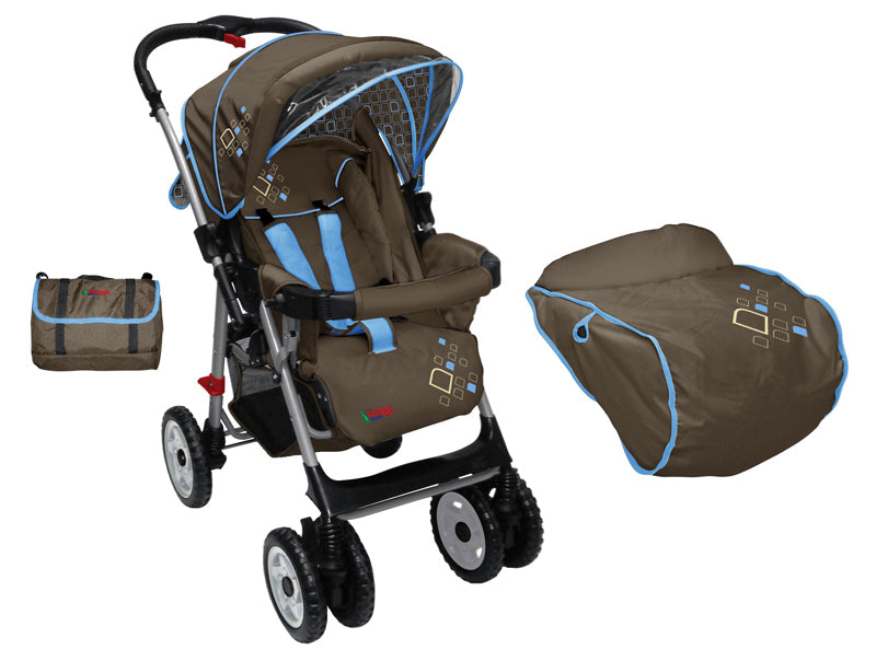 AUSSIE BABY REVERSIBLE HANDLE PRAM (309) - DIAMOND BLUE - Babyworth